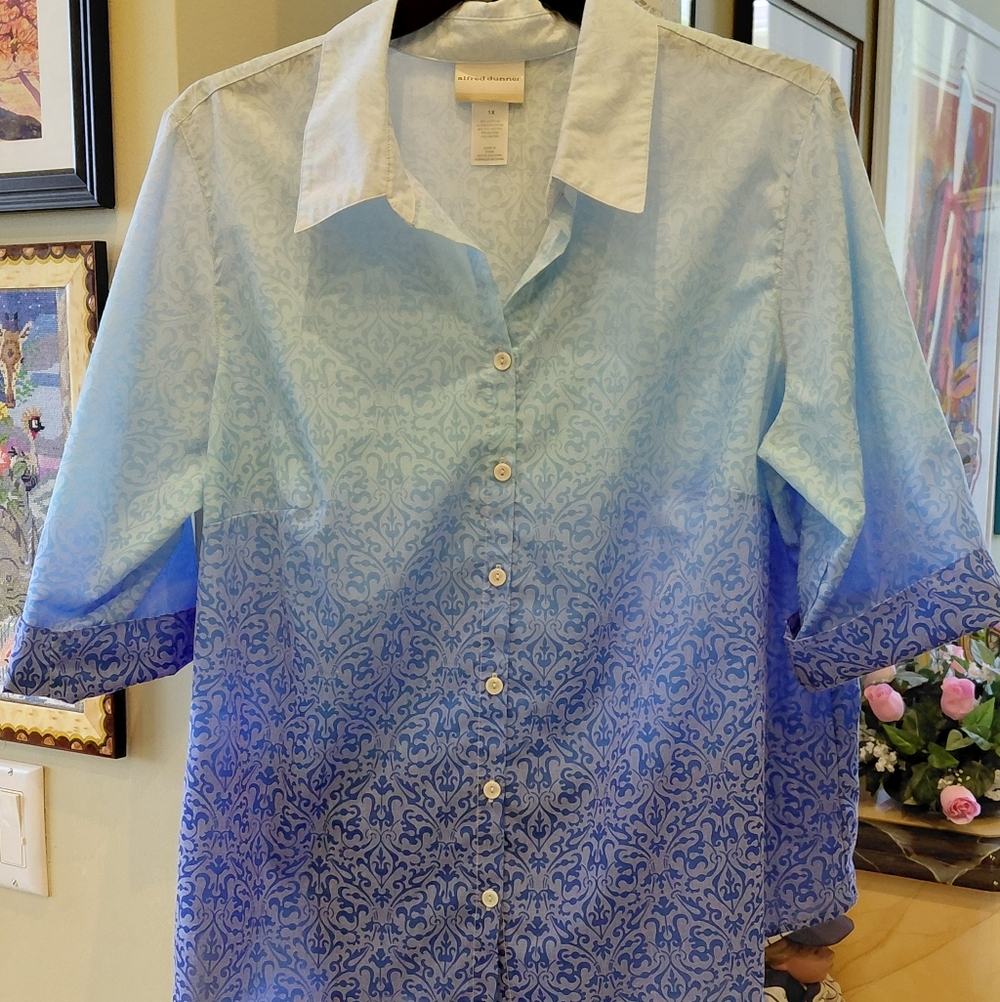 Alfred Dunner Pale Blue Printed Woman's Blouse